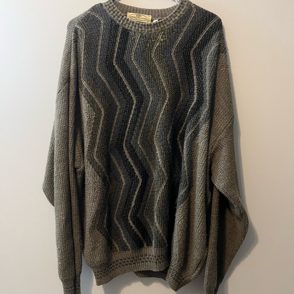 Pronto Uomo Chevron Crewneck‎ Sweater - Olive and Gray
